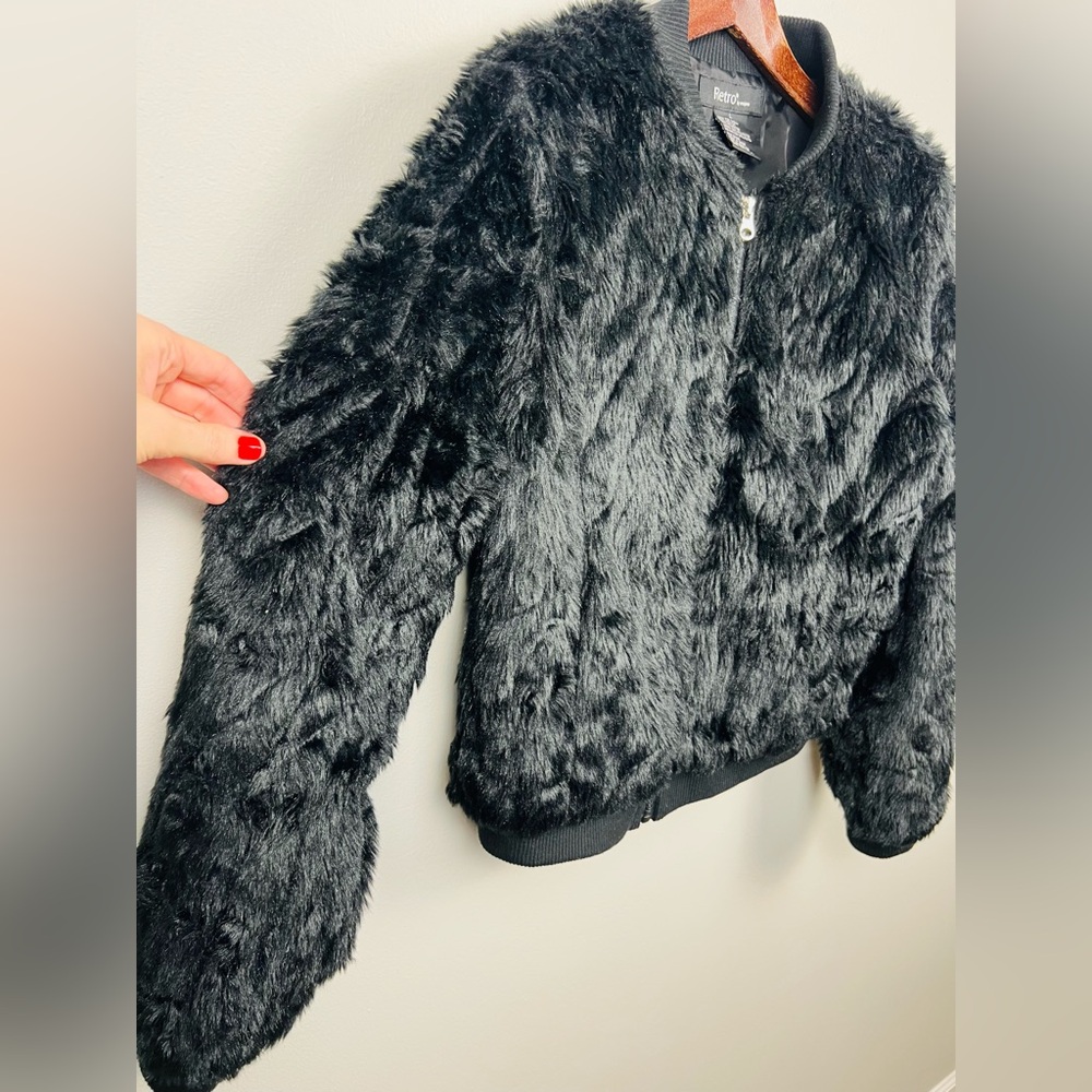 Vintage Y2K Faux Fur Bomber Jacket – Plush Full-Zip Coat – Size Large